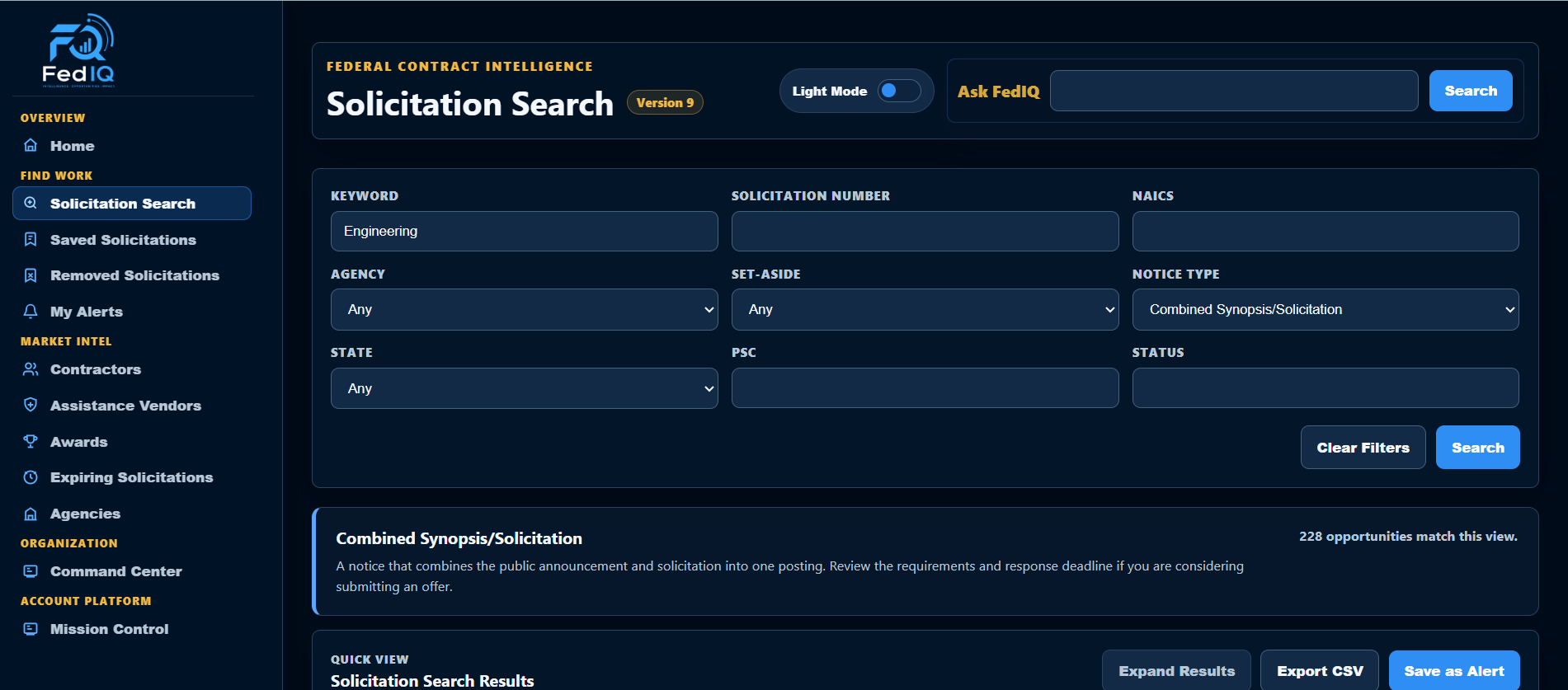 FedIQ360 Solicitation Search